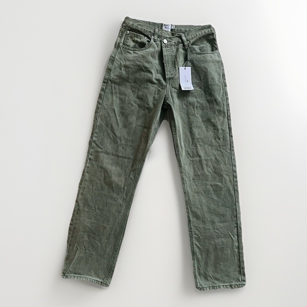 Princess Polly Holly‎ Asymmetric Straight Leg Jeans Womens 6 Olive Green Denim